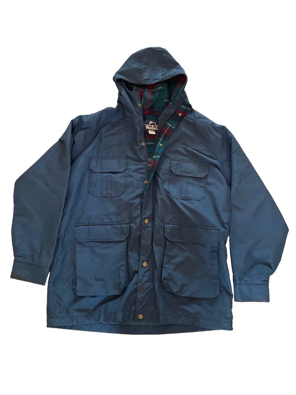 VTG 80s Woolrich 6110 Mountain Parka Jacket Mens XL Navy Plaid Lined USA
